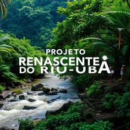 Create an image depicting the 'PROJETO RENASCENTES DO RIO UBÁ,' which focuses on the ecological restoration of degraded areas and the promotion of socio-environmental integrity in the Amazonian hydroterritories