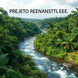 Create an image depicting the 'PROJETO RENASCENTES DO RIO UBÁ,' which focuses on the ecological restoration of degraded areas and the promotion of socio-environmental integrity in the Amazonian hydroterritories