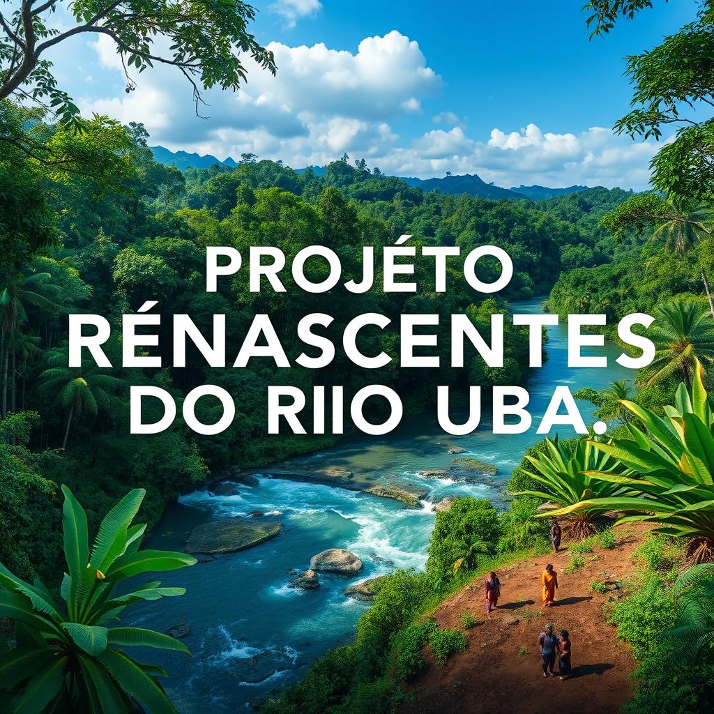 Create an image depicting the 'PROJETO RENASCENTES DO RIO UBÁ,' which focuses on the forest restoration of degraded areas and the promotion of socio-environmental integrity in the Amazonian hydroterritories