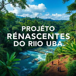 Create an image depicting the 'PROJETO RENASCENTES DO RIO UBÁ,' which focuses on the forest restoration of degraded areas and the promotion of socio-environmental integrity in the Amazonian hydroterritories