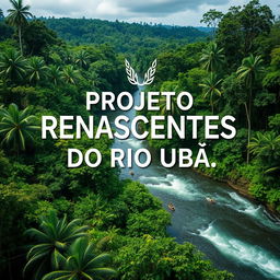 Create an image depicting the 'PROJETO RENASCENTES DO RIO UBÁ,' which focuses on the forest restoration of degraded areas and the promotion of socio-environmental integrity in the Amazonian hydroterritories