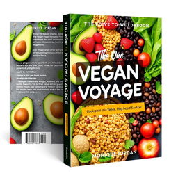 Design a colorful and vibrant book cover for a vegan cookbook titled 'The Vegan Voyage' by Monique Jordan