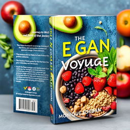 Design a colorful and vibrant book cover for a vegan cookbook titled 'The Vegan Voyage' by Monique Jordan