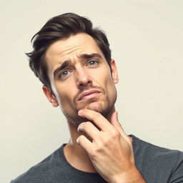 A handsome guy with dark hair and blue eyes is shown coughing