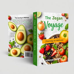 Design a colorful and vibrant book cover for a vegan cookbook titled 'The Vegan Voyage' by Monique Jordan