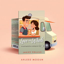 Design an animated book cover for a romance novel titled 'Love On Wheels