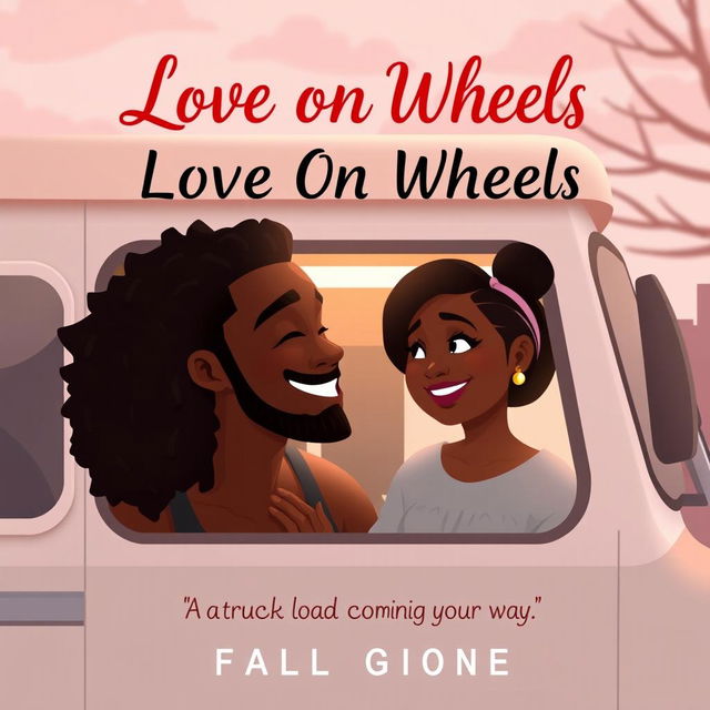 Create an animated image cover for a romance novel titled 'Love On Wheels