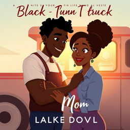 Create an animated image cover for a romance novel featuring a love story between a Black food truck owner and a Black single mom