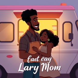 Create an animated image cover for a romance novel featuring a love story between a Black food truck owner and a Black single mom