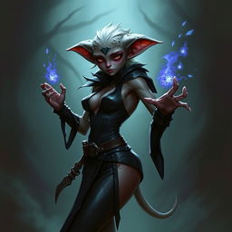 A female kobold arcane rogue, depicted in a seductive manner