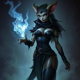 A female kobold arcane rogue, depicted in a seductive manner