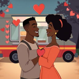 An animated image cover for a romance novel featuring a love story between a Black food truck owner and a Black single mom