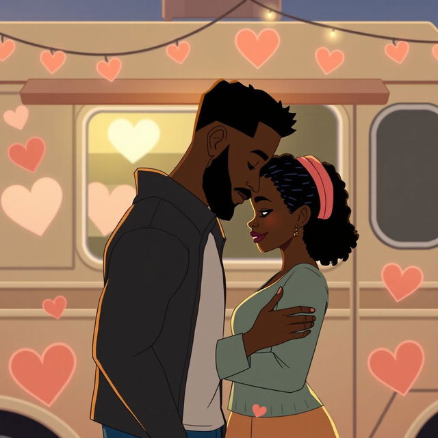 An animated image cover for a romance novel featuring a love story between a Black food truck owner and a Black single mom