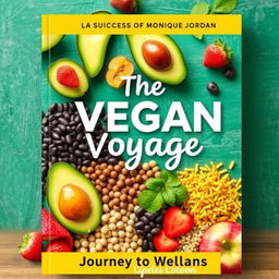 Create a colorful cover for a vegan cookbook titled 'The Vegan Voyage' by Monique Jordan