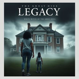 Create a movie poster for a film titled 'Legacy' about the white witch of Rose Hall and The Great House