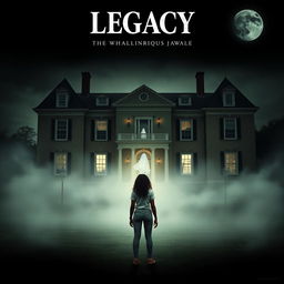 Create a movie poster for a film titled 'Legacy' about the white witch of Rose Hall and The Great House