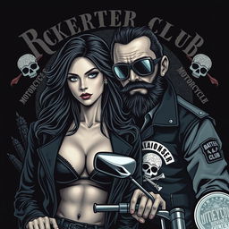 Create an image featuring a woman and a biker from a motorcycle club