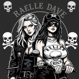 Create an image featuring a woman and a biker from a motorcycle club