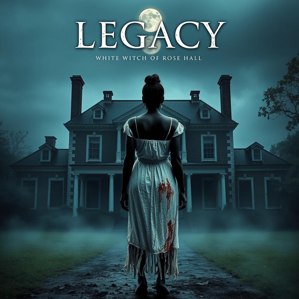 Create a movie poster for a film titled 'Legacy' about the white witch of Rose Hall