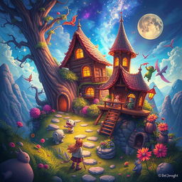 Generate a vibrant and imaginative image that captures a whimsical and fantastical scene