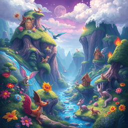 Generate a vibrant and imaginative image that captures a whimsical and fantastical scene