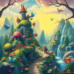 Generate a vibrant and imaginative image that captures a whimsical and fantastical scene