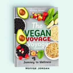 Create a colorful cover for a vegan cookbook titled 'The Vegan Voyage' by Monique Jordan