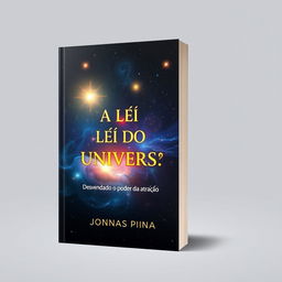 Create a book cover with the title 'A Lei Do Universo' and the subtitle 'Desvendando o poder da atração' written by Jonas Pinna