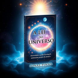 Create a book cover with the title 'A Lei Do Universo' and the subtitle 'Desvendando o poder da atração' written by Jonas Pinna