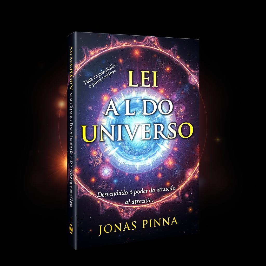 Create a book cover with the title 'A Lei Do Universo' and the subtitle 'Desvendando o poder da atração' written by Jonas Pinna