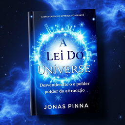 Create a book cover with the title 'A Lei Do Universo' and the subtitle 'Desvendando o poder da atração' written by Jonas Pinna