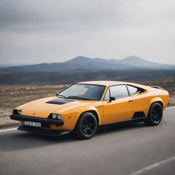 An unconventional fusion of the aggressive sports car aesthetics of a Lamborghini with the chunky, simplistic design of a Lada.