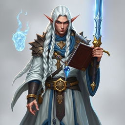 An elf with long white braids, depicted as a Dungeons & Dragons character