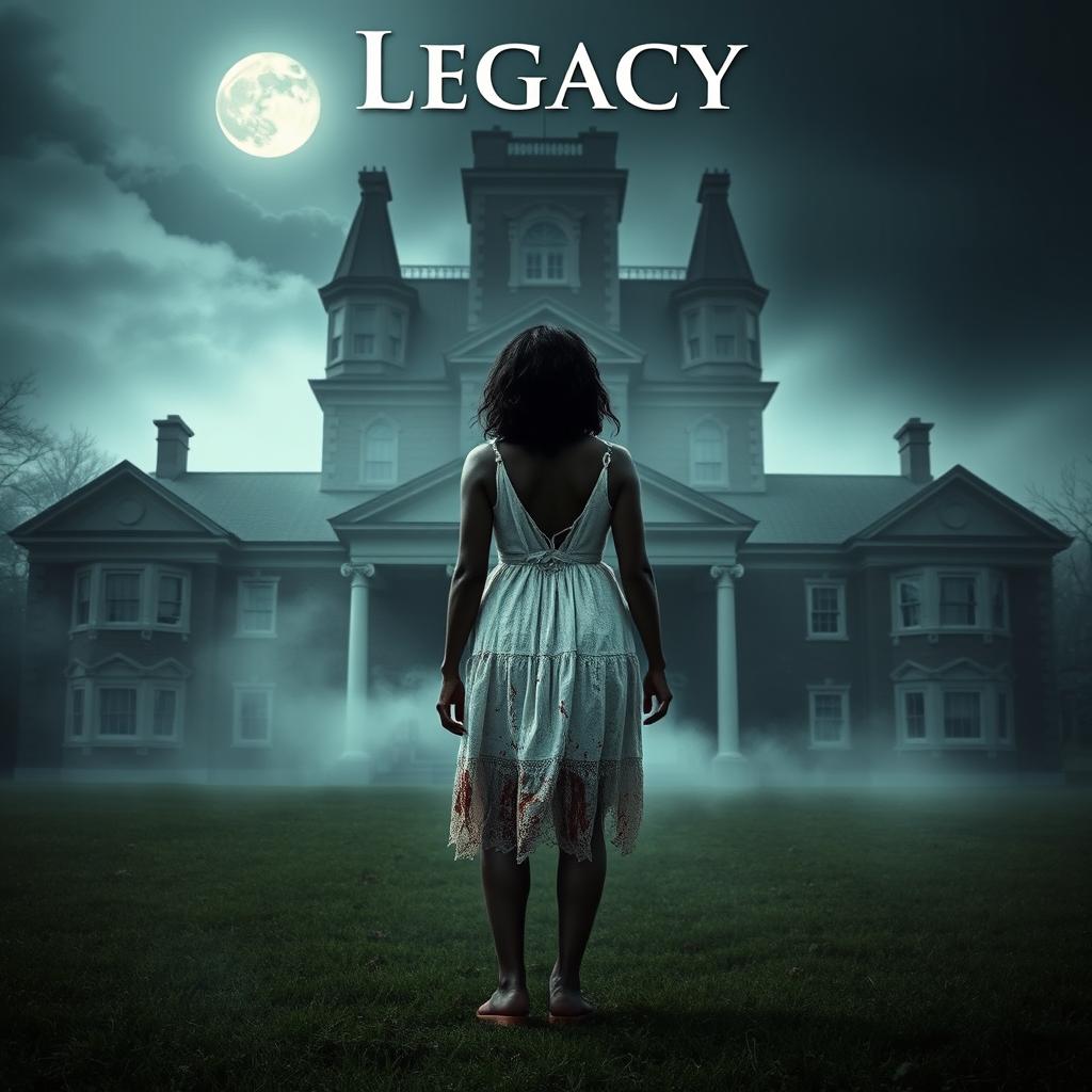 Create a movie poster for a film titled 'Legacy' about the white witch of Rose Hall and The Great House