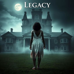 Create a movie poster for a film titled 'Legacy' about the white witch of Rose Hall and The Great House