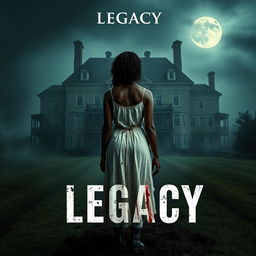 Create a movie poster for a film titled 'Legacy' about the white witch of Rose Hall and The Great House