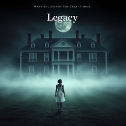 Create a movie poster for a film titled 'Legacy' about the white witch of Rose Hall and The Great House