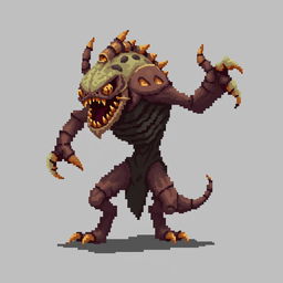 Create a concept art of a monster designed for a pixelated 2D game