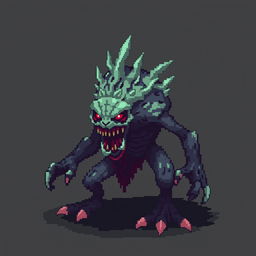 Create a concept art of a monster designed for a pixelated 2D game