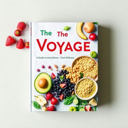 A vibrant and colorful cookbook cover titled 'The Vegan Voyage: Guide to Total Wellness' by Monique Jordan