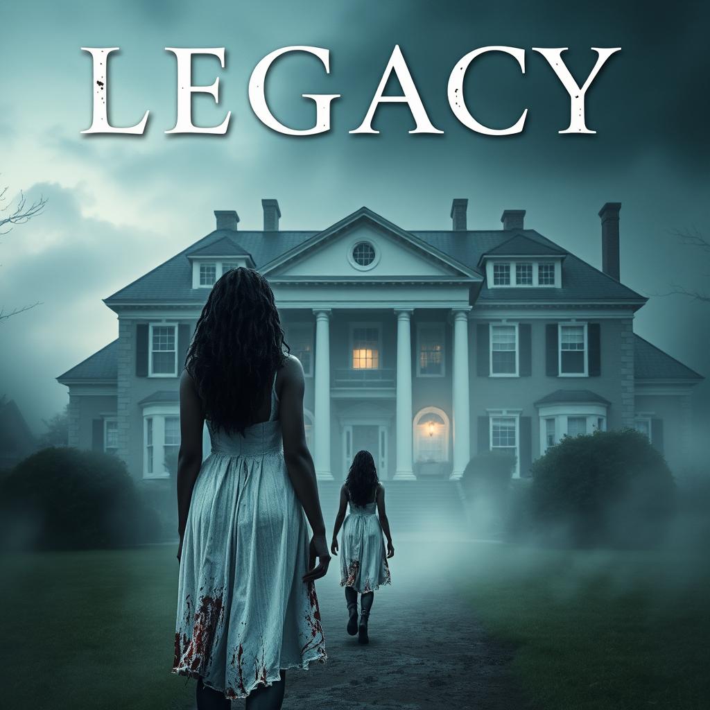 Create a movie poster for a film titled 'Legacy' about the white witch of Rose Hall and The Great House