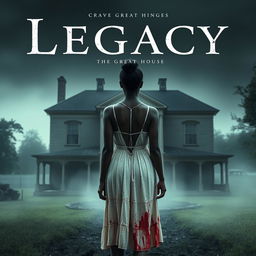 Create a movie poster for a film titled 'Legacy' about the white witch of Rose Hall and The Great House