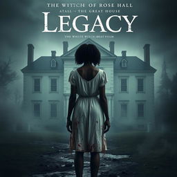 Create a movie poster for a film titled 'Legacy' about the white witch of Rose Hall and The Great House