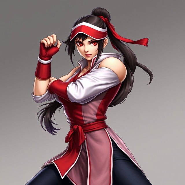 Create an image of Mai Shiranui, the iconic character from the King of Fighters and Fatal Fury series