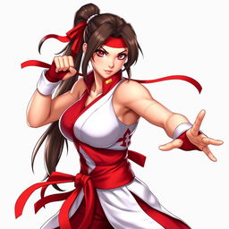 Create an image of Mai Shiranui, the iconic character from the King of Fighters and Fatal Fury series