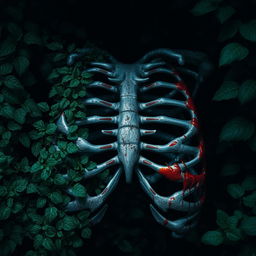 A dark, atmospheric image featuring silver ribs in the middle