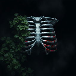 A dark, atmospheric image featuring silver ribs in the middle