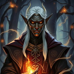 A detailed illustration of a dark elf sorcerer