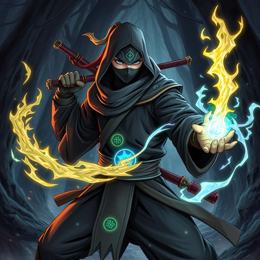 A detailed illustration of a ninja sorcerer