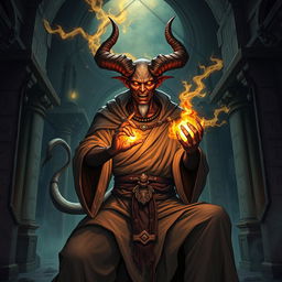 A detailed illustration of a half demon monk sorcerer